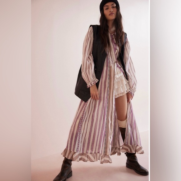 NWT Free People Sweet Dreams Maxi Dress XS/S Tea Combo Striped - Picture 6 of 15